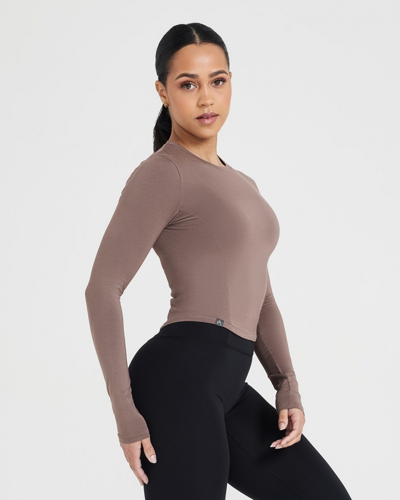 Oner Active Mellow Soft Mid Long Sleeve T Shirts Brune | 194-NXZYWC