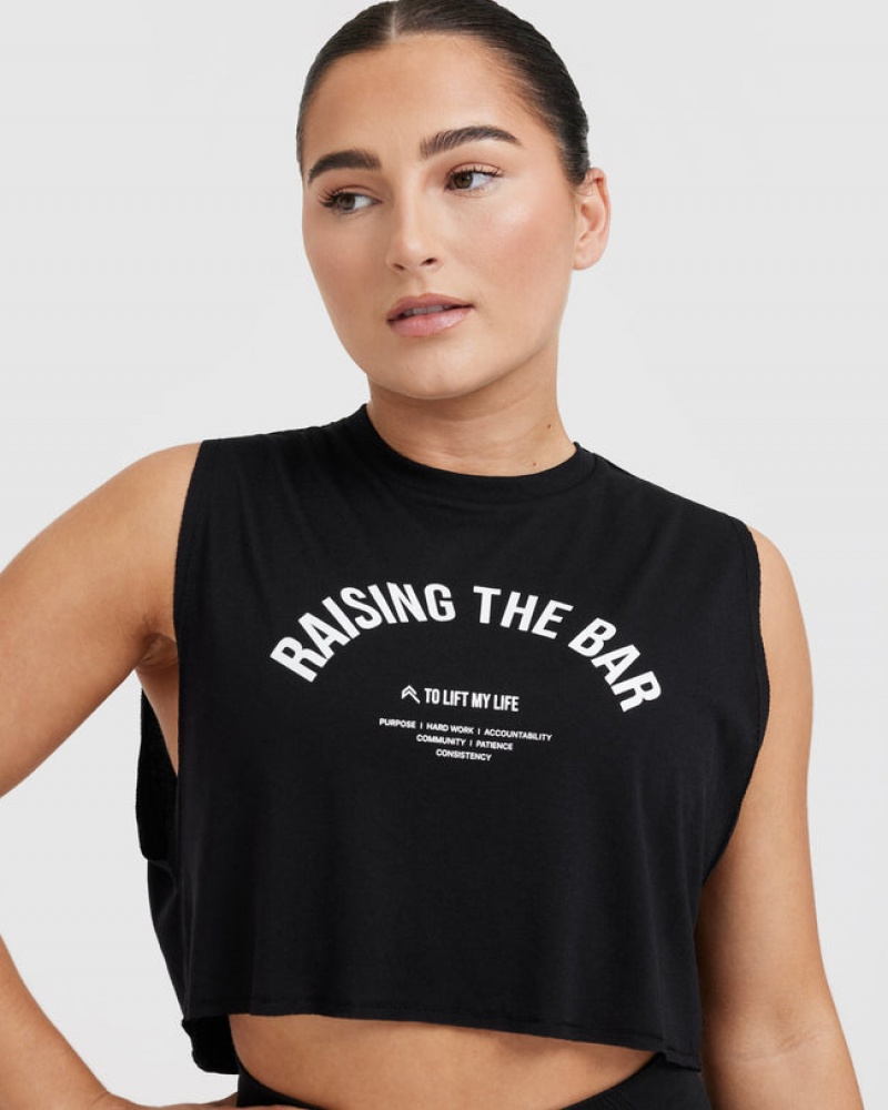 Oner Active Raising The Bar Grafisk Muscle Crop T Shirts Sort | 241-XOHADK