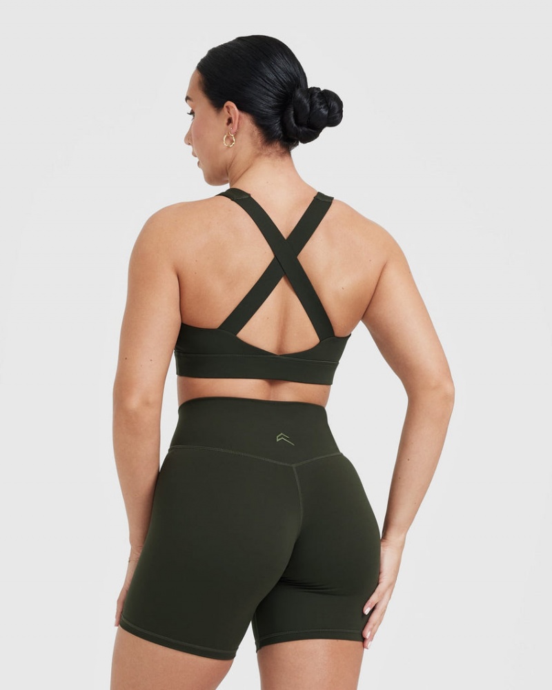 Oner Active Timeless Brede Páskové Sports Bras Khaki | 516-SLWHUY