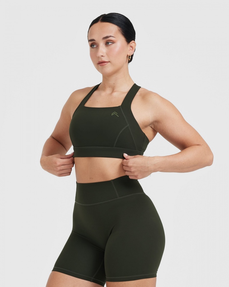 Oner Active Timeless Brede Páskové Sports Bras Khaki | 516-SLWHUY