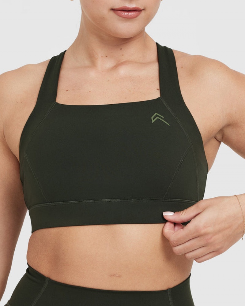 Oner Active Timeless Brede Páskové Sports Bras Khaki | 516-SLWHUY