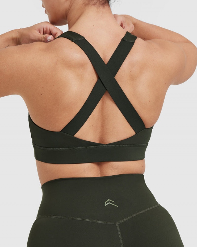 Oner Active Timeless Brede Páskové Sports Bras Khaki | 516-SLWHUY