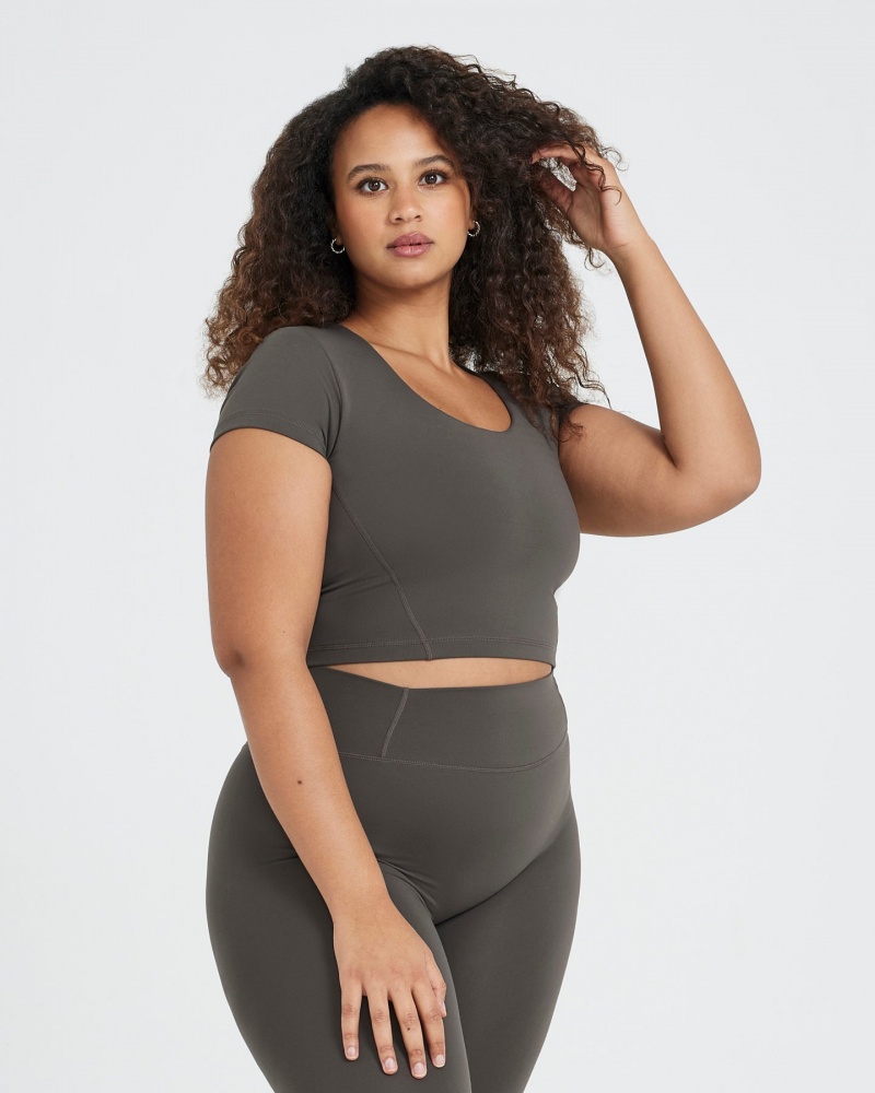 Oner Active Timeless Crop Kort Sleeve Tee T Shirts Dyb Grå Brune | 613-ZLXRUK