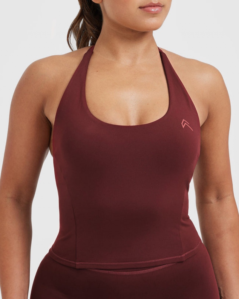 Oner Active Timeless Halter Neck Mid T Shirts Bordeaux | 685-LRSCAU