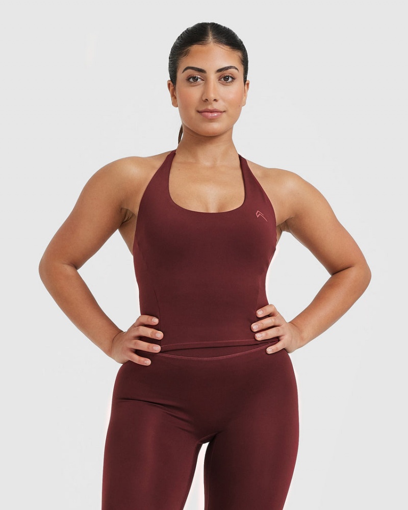 Oner Active Timeless Halter Neck Mid T Shirts Bordeaux | 685-LRSCAU